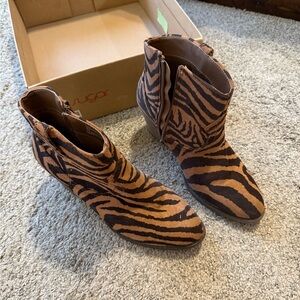 Sugar Brown Ankle Booties with Zebra Print